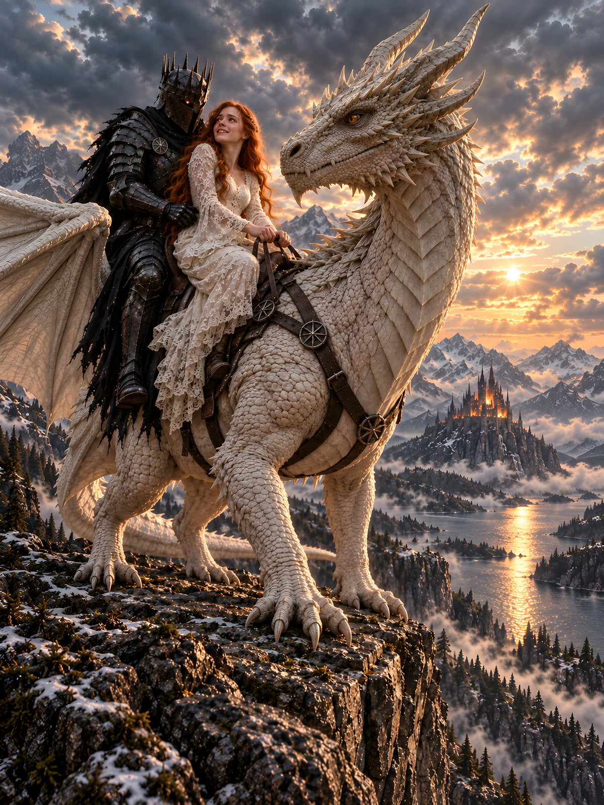 Heimkehr auf dem weißen Drachen – Drachen-Wandbild mit Rahmen – 4 motiv