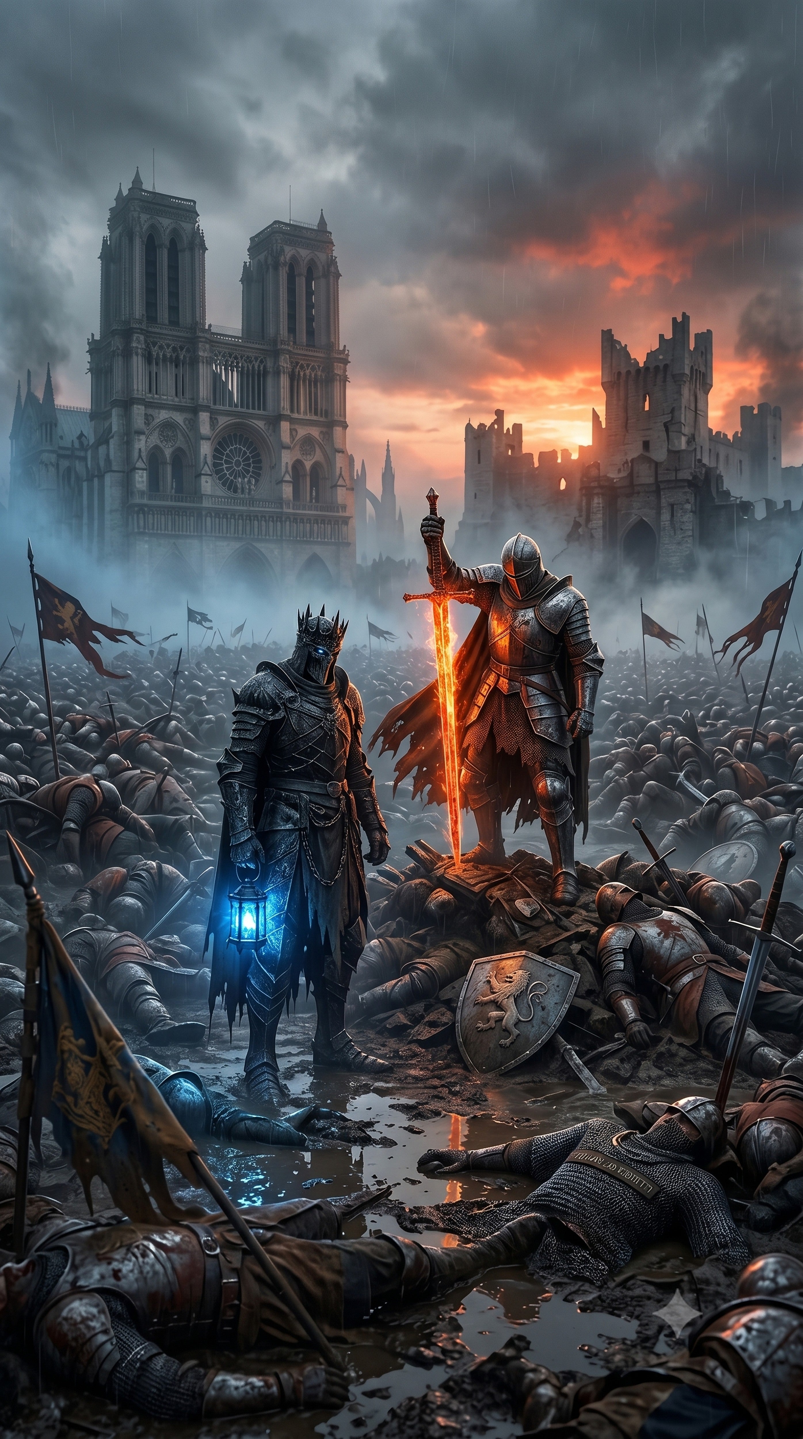 Die brennende Kathedrale — Dark-Fantasy Wandbild