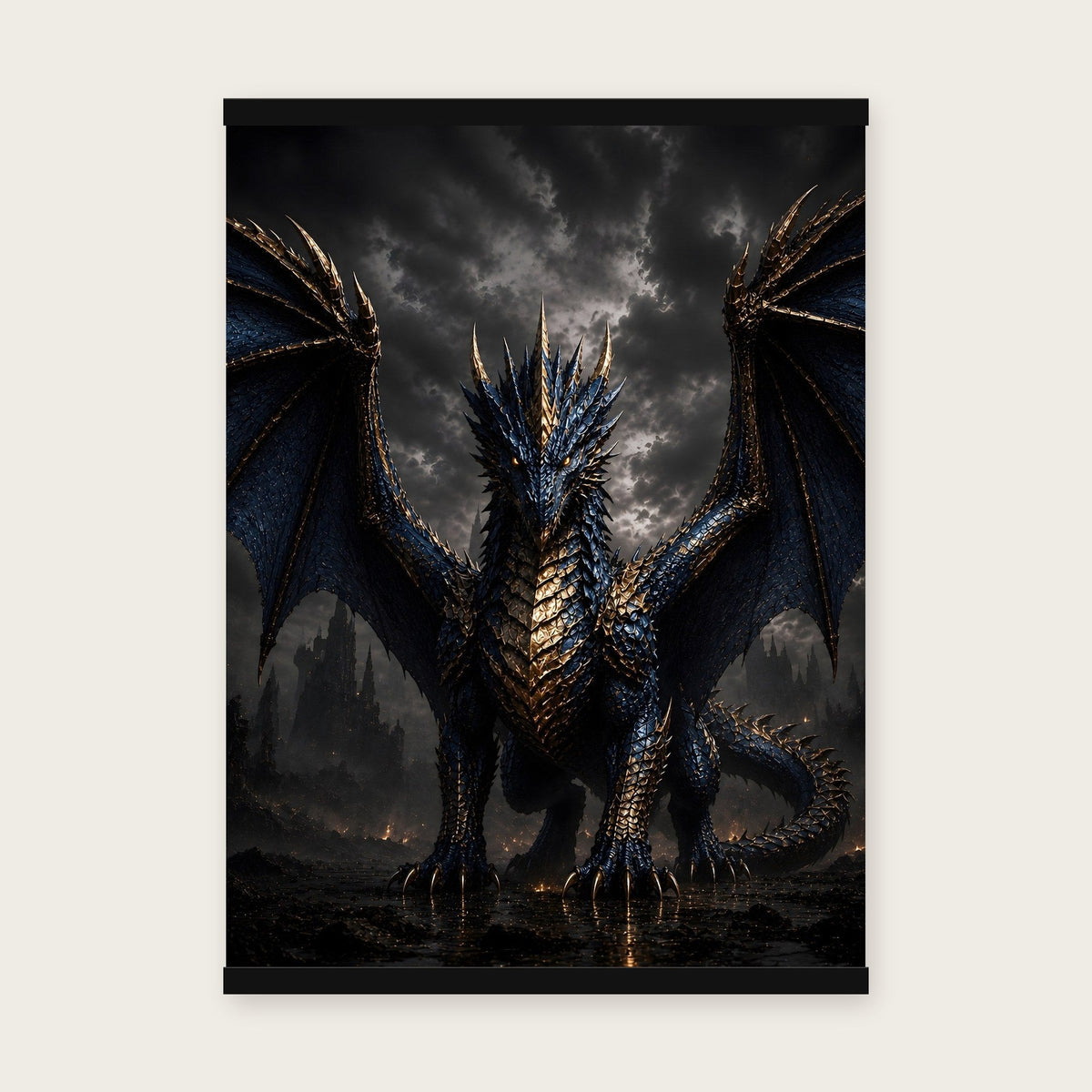 Der Azurdrache – Poster mit schwarzer Holzleiste, 50×70 cm