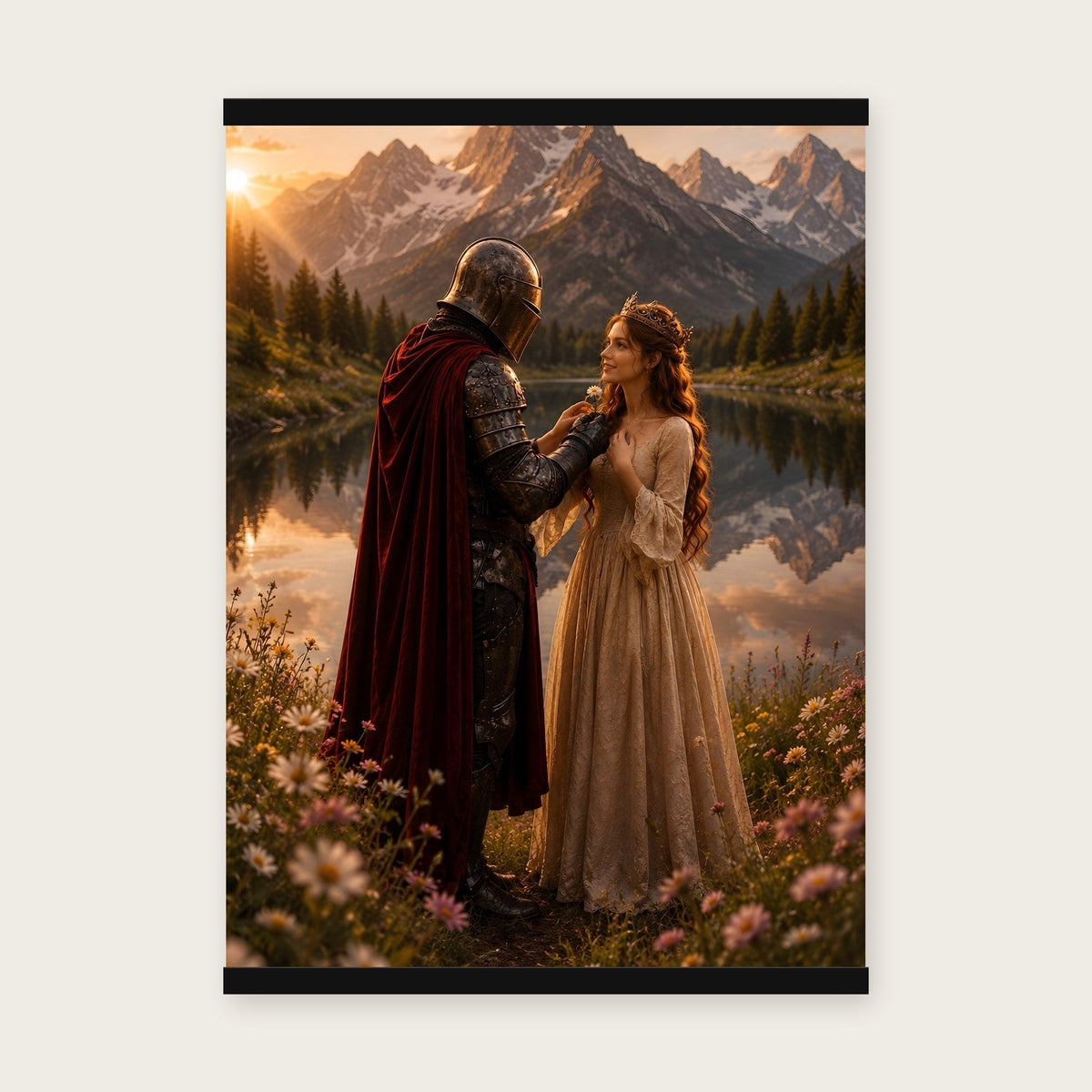 Blüten am Bergsee – Poster mit schwarzer Holzleiste, 50×70 cm