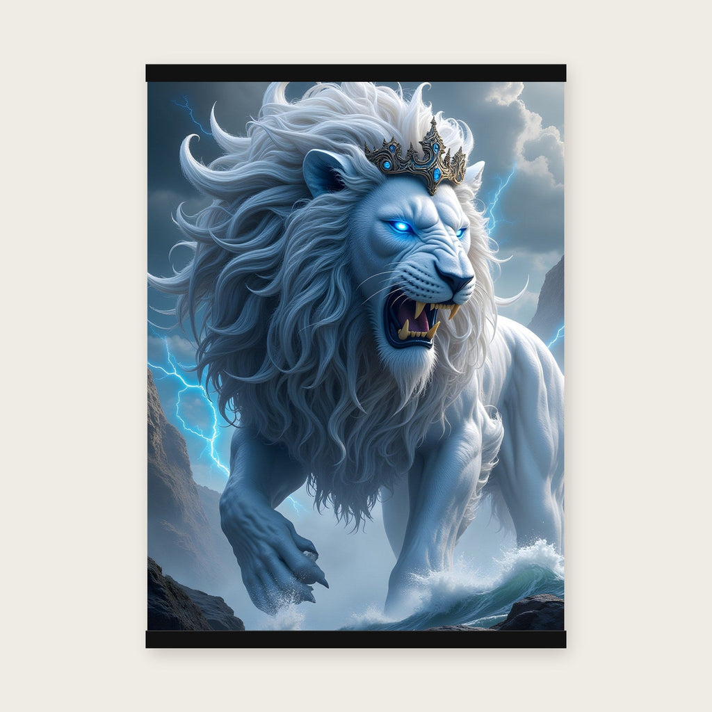 Der Blitzlöwe – Poster mit schwarzer Holzleiste, 50×70 cm