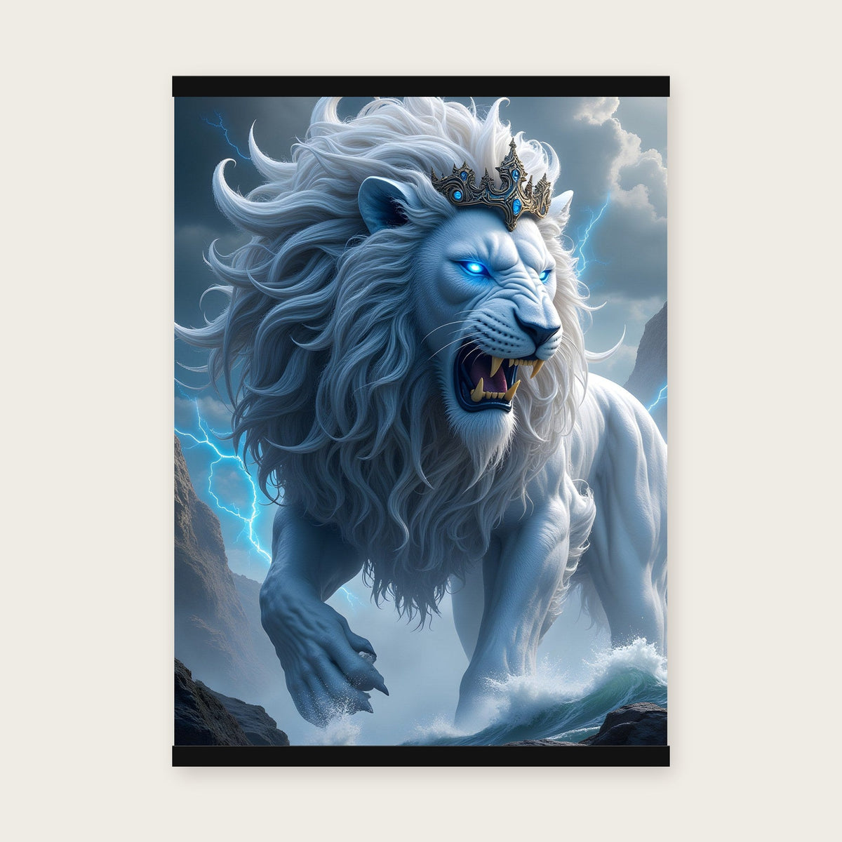 Der Blitzlöwe – Poster mit schwarzer Holzleiste, 50×70 cm