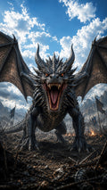 Der Blutzahn — Drache mit aufgerissenem Rachen über dem Schlachtfeld