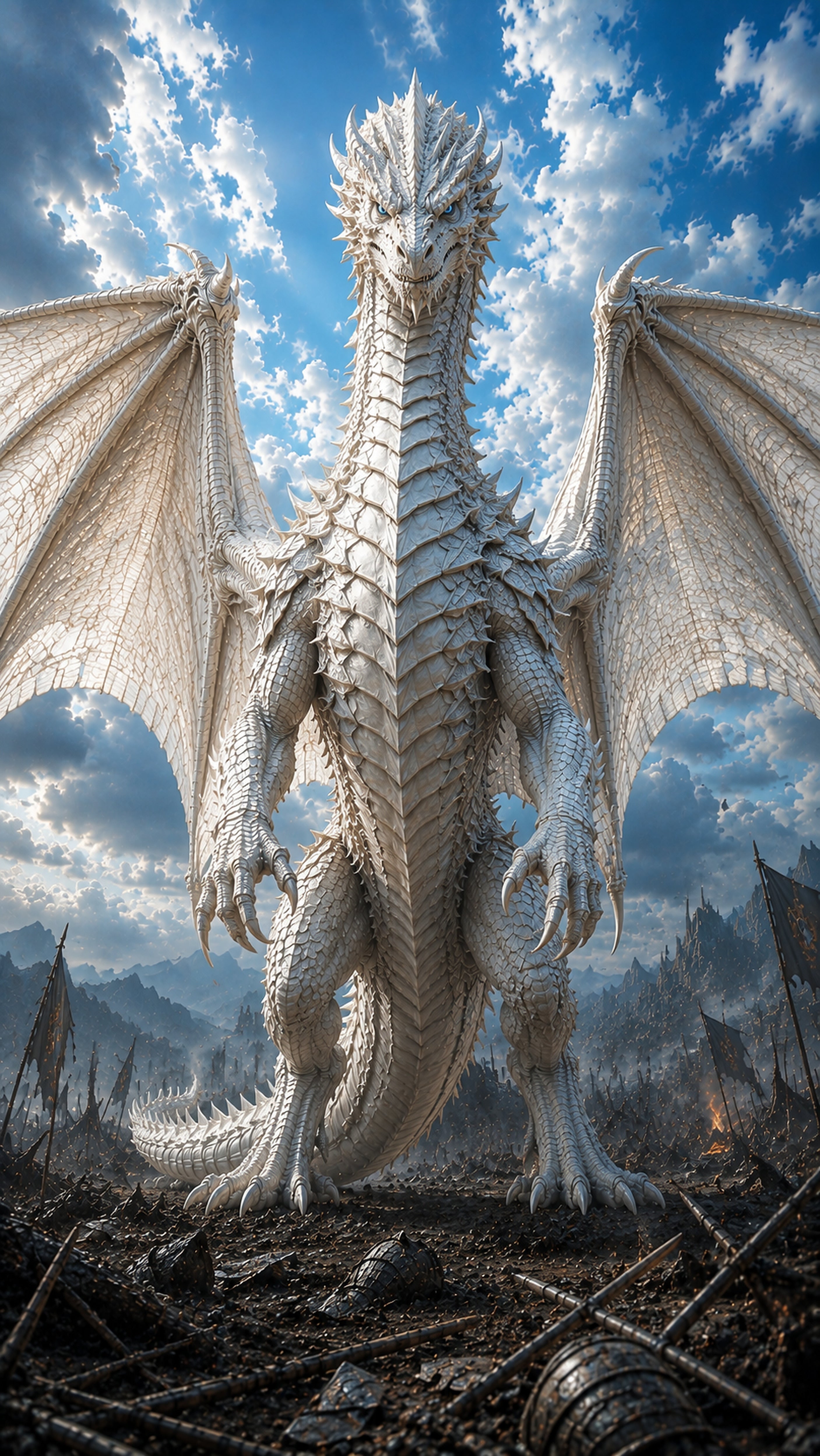 Der Elfenbeinkönig — weißer Drache über dem Schlachtfeld