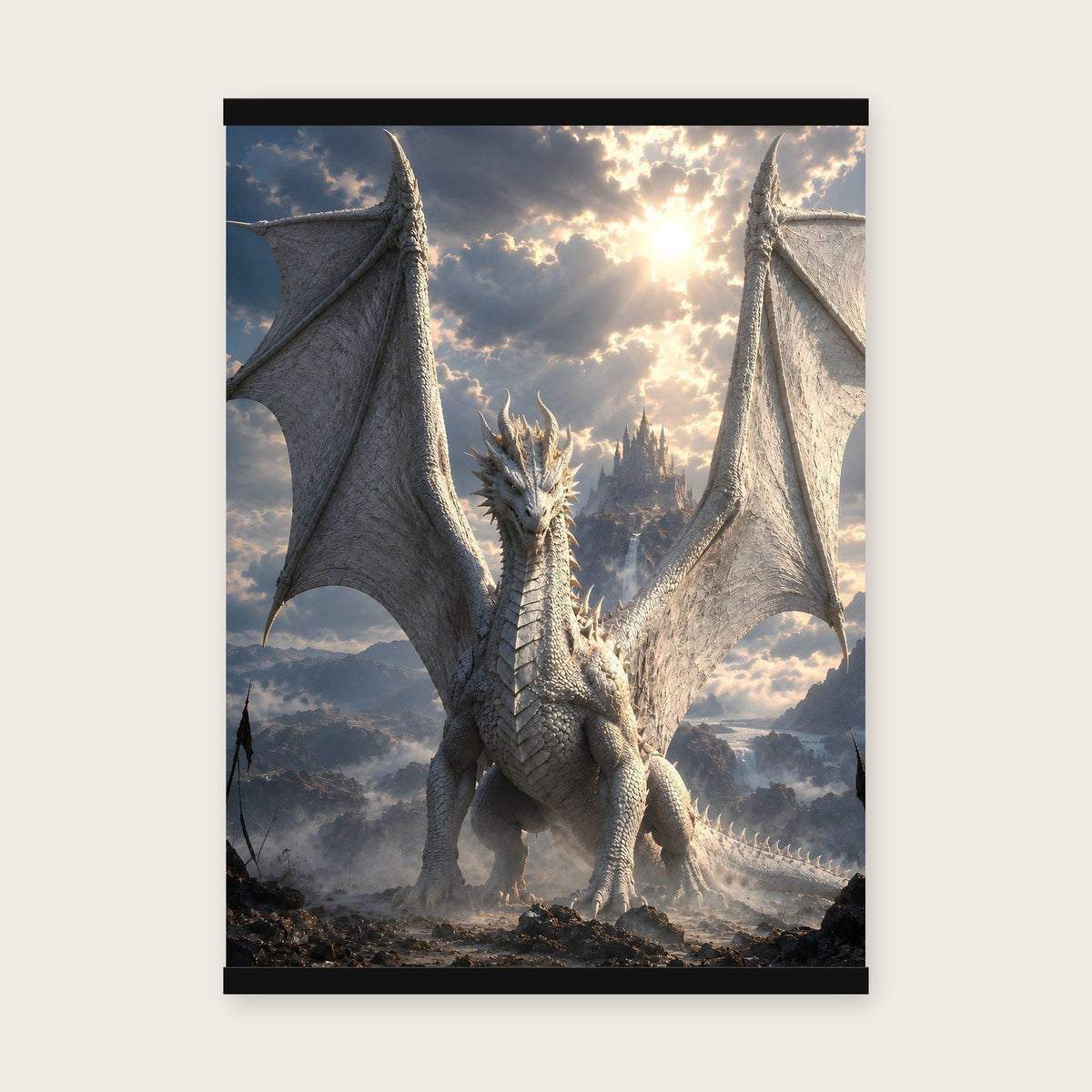 Der Elfenbeindrache – Poster mit schwarzer Holzleiste, 50×70 cm