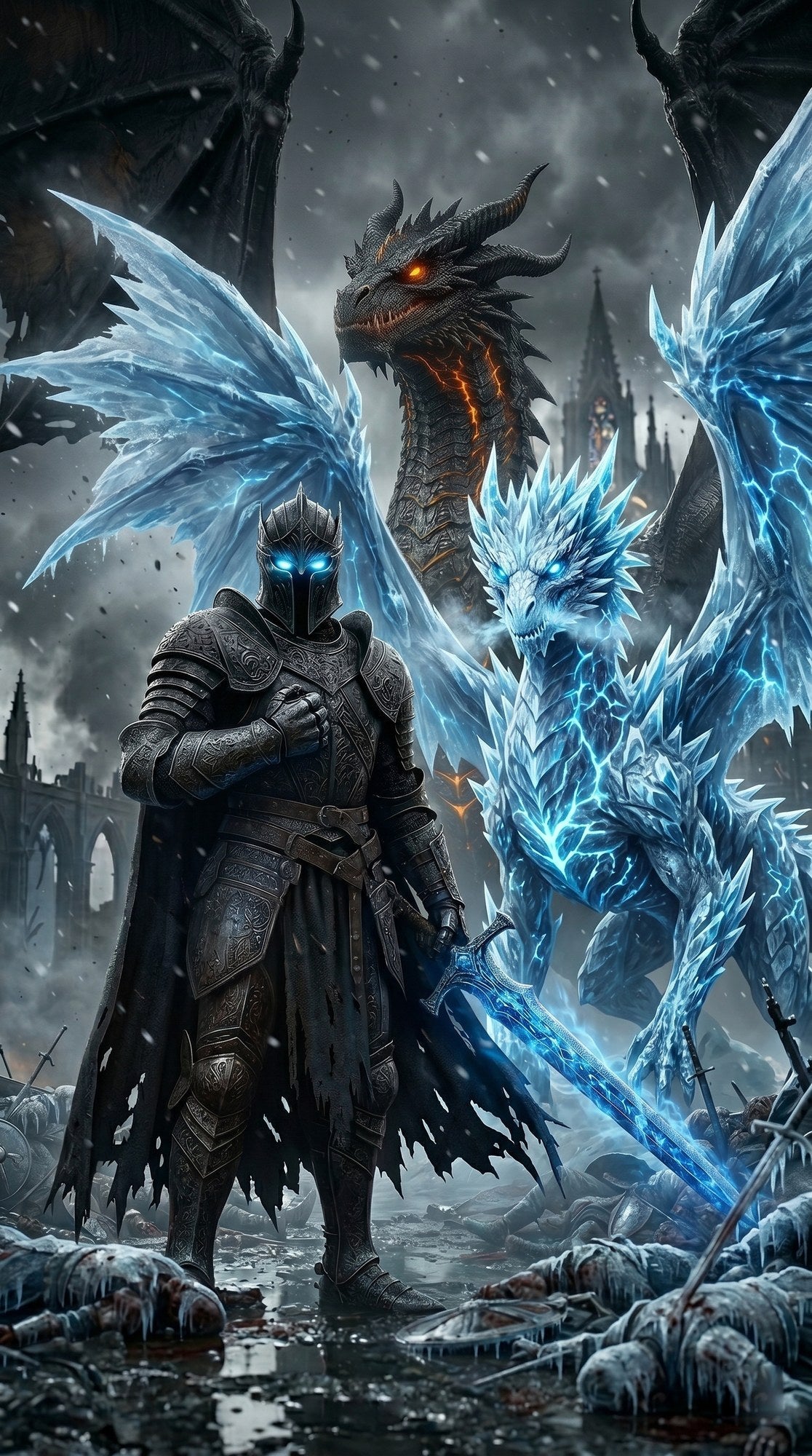 Der Eisritter und der Drache — Gerahmtes Wandbild