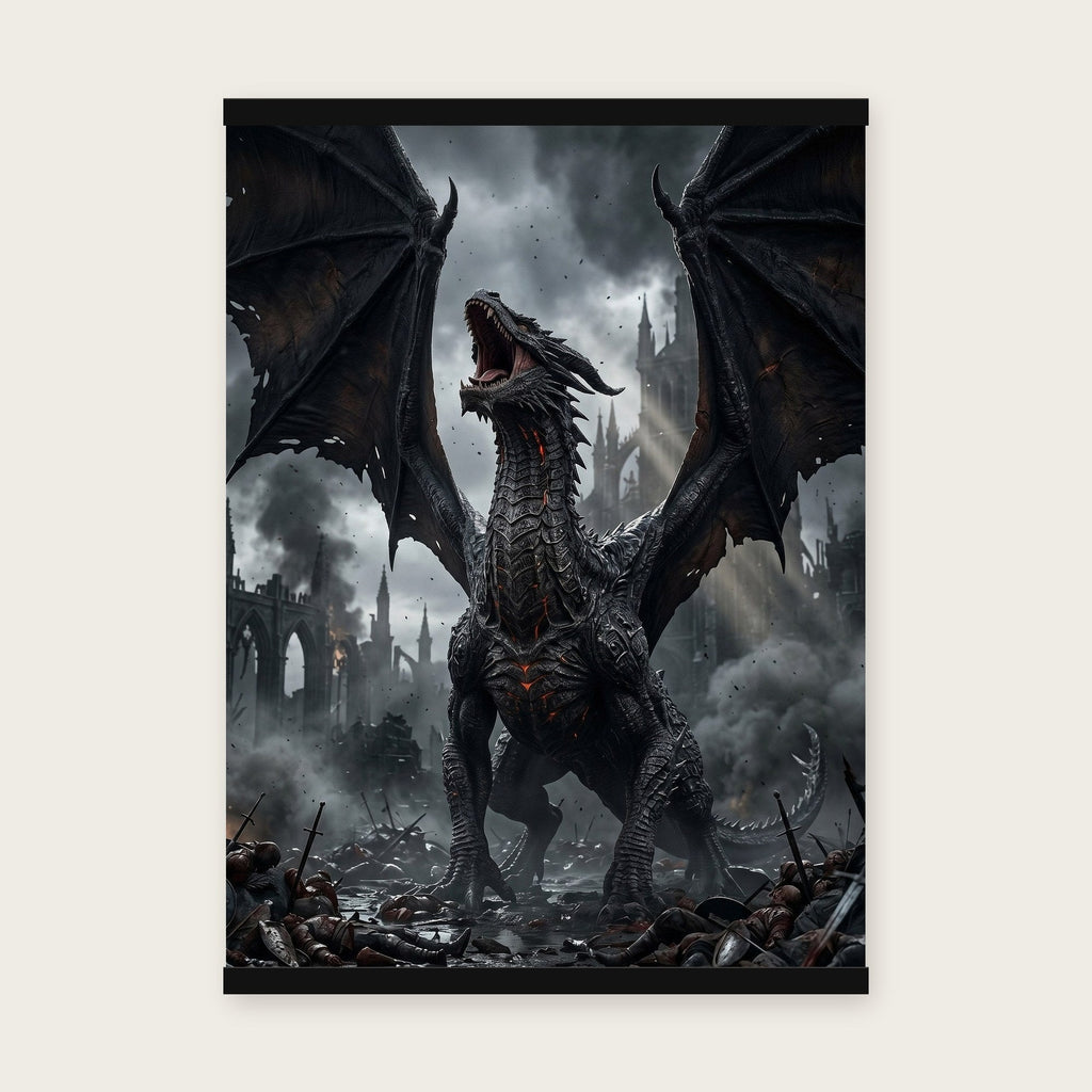 Das Erwachen des Schwarzen Drachen – Poster mit schwarzer Holzleiste, 50×70 cm