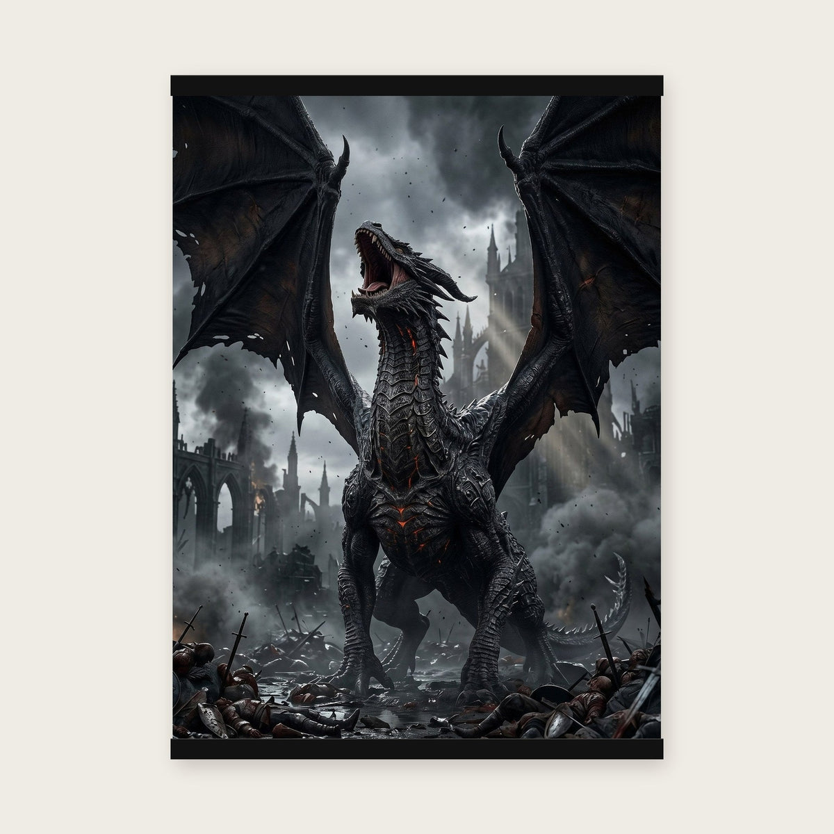 Das Erwachen des Schwarzen Drachen – Poster mit schwarzer Holzleiste, 50×70 cm