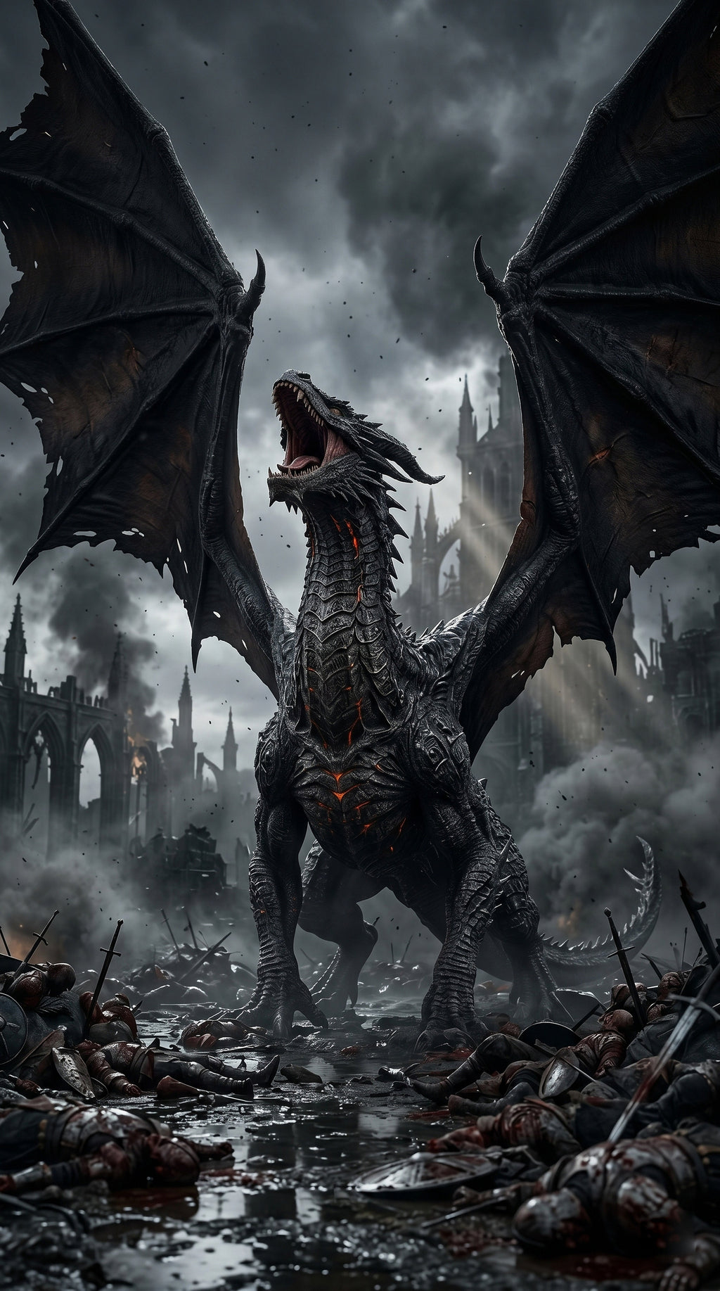 Das Erwachen des Schwarzen Drachen – dunkles Fantasy-Wandbild