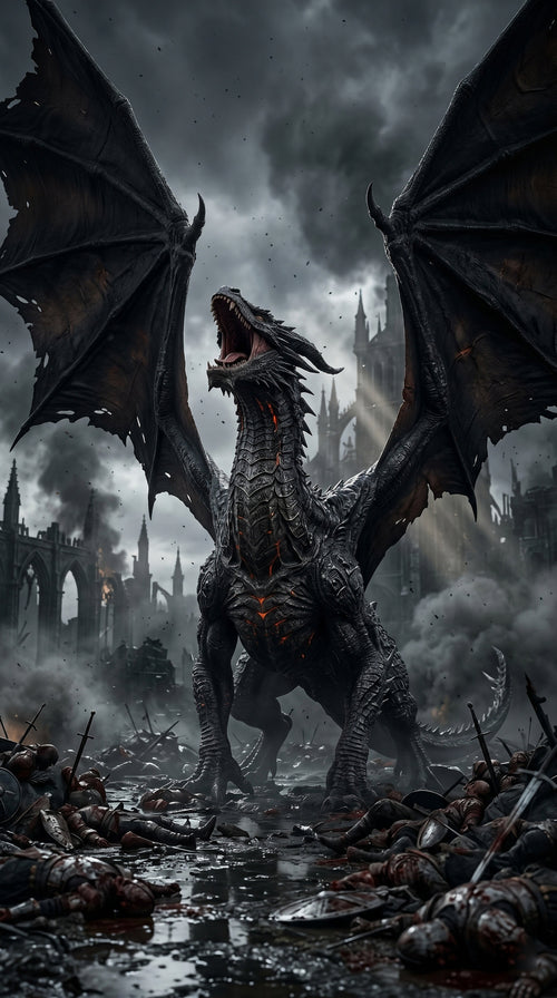 Das Erwachen des Schwarzen Drachen – dunkles Fantasy-Wandbild