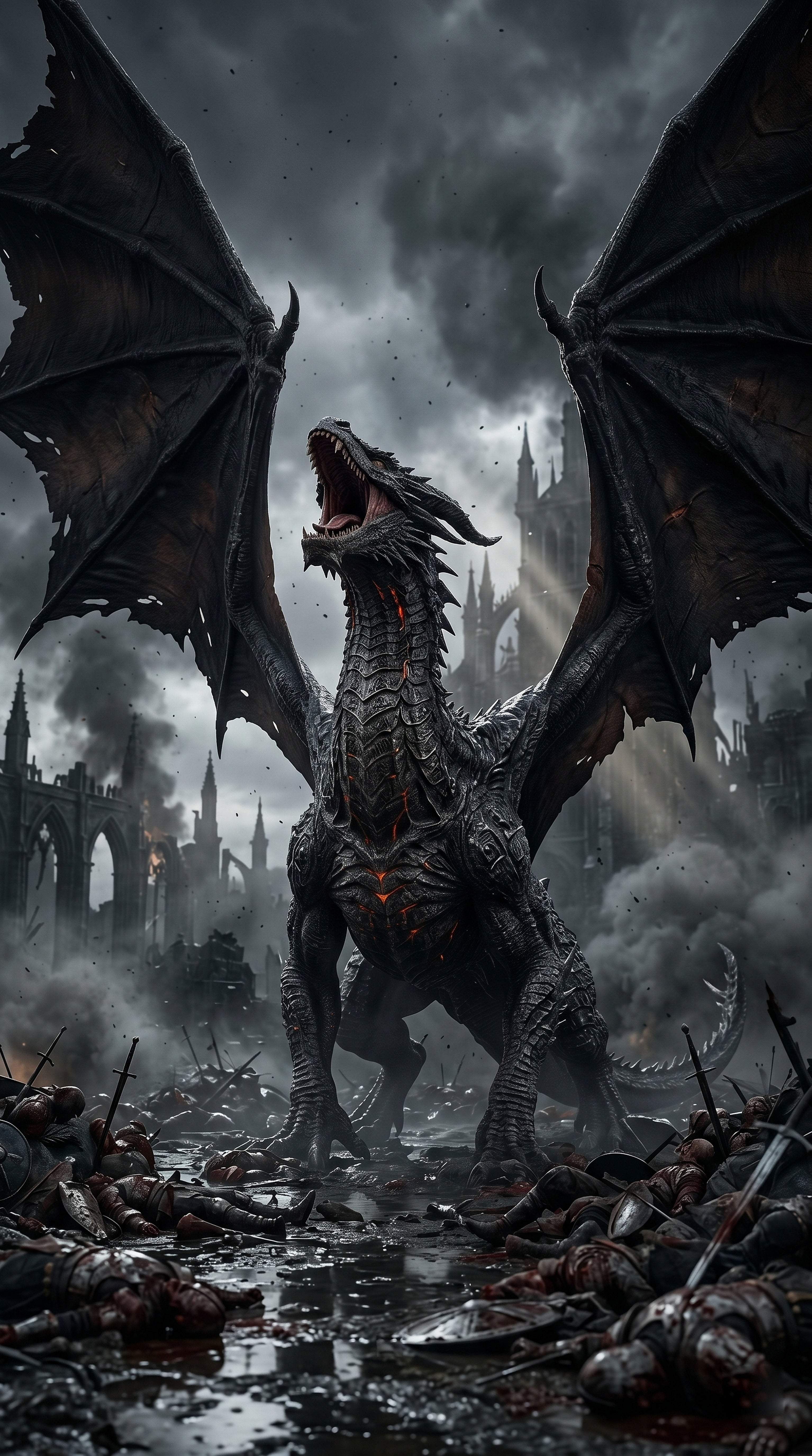 Das Erwachen des Schwarzen Drachen – dunkles Fantasy-Wandbild