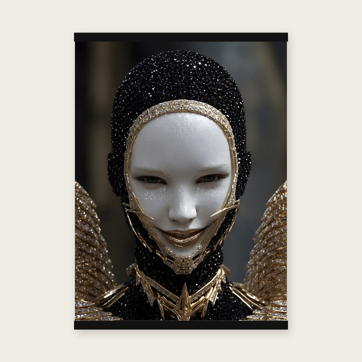 Obsidianengel – Poster mit schwarzer Holzleiste, 50×70 cm