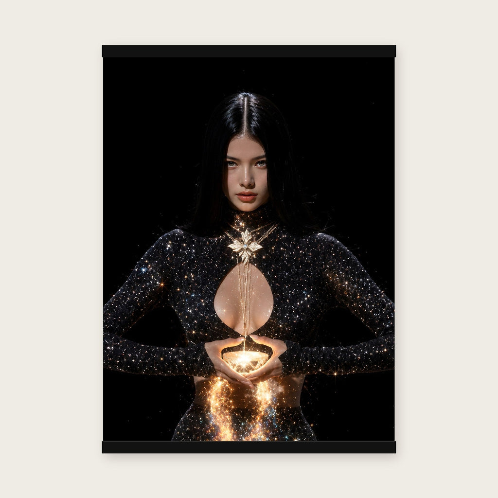 Lichtträgerin – Poster mit schwarzer Holzleiste, 50×70 cm