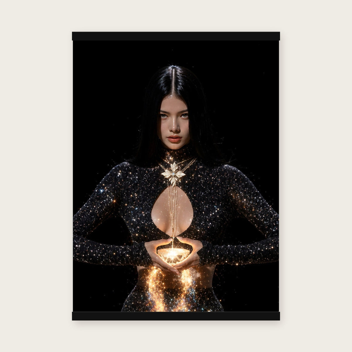 Lichtträgerin – Poster mit schwarzer Holzleiste, 50×70 cm