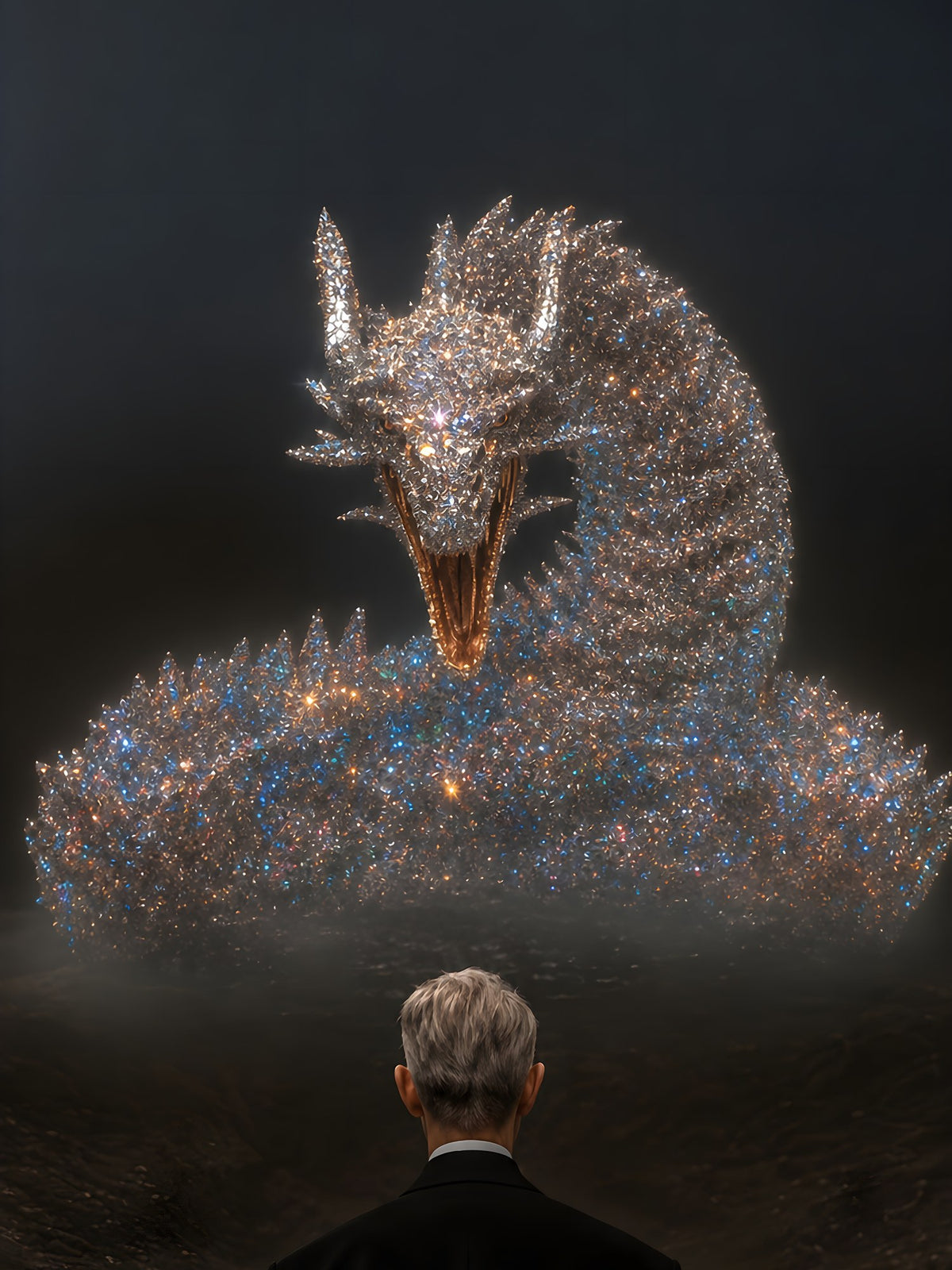 Der Silberdrache — Fantasy Wandbild auf Acrylglas, Druckausschnitt 3:4