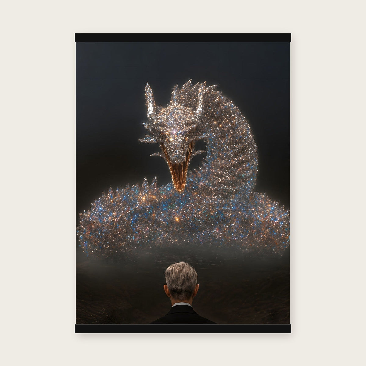 Der Silberdrache – Poster mit schwarzer Holzleiste, 50×70 cm