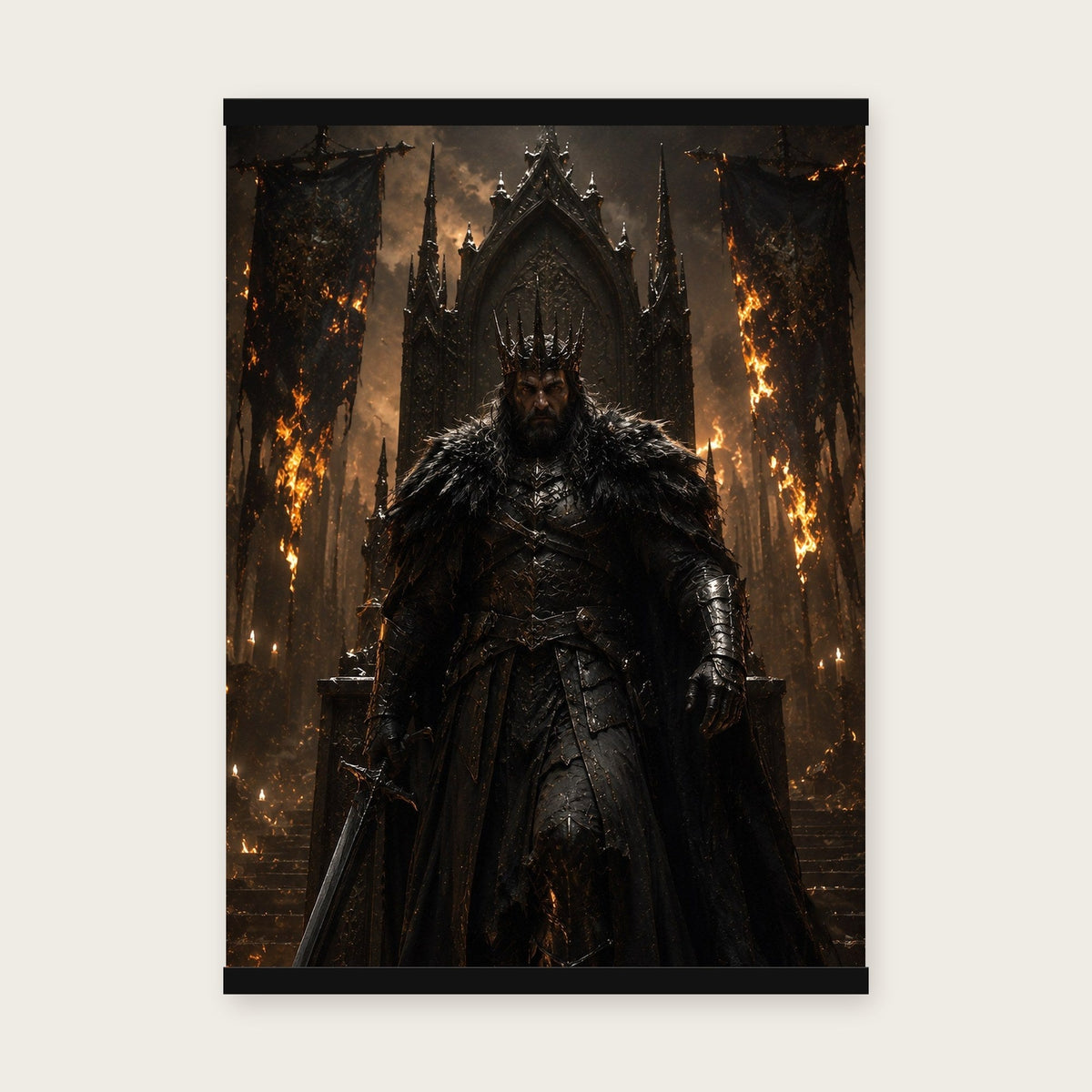 Der Flammenkönig – Poster mit schwarzer Holzleiste, 50×70 cm