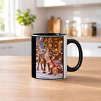 Geschenk-Inspektor – Rentiertasse. Beidseitige Motivansicht. 2 KUECHE. Innen schwarz.