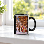 Geschenk-Inspektor – Rentiertasse. Beidseitige Motivansicht. 3 FENSTER. Innen schwarz.