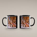 Geschenk-Inspektor – Rentiertasse. Beidseitige Motivansicht. 4 BEIDE SEITEN. Innen schwarz.