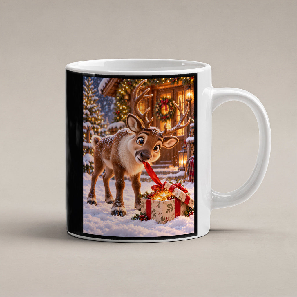 Geschenk-Inspektor – Rentiertasse. Beidseitige Motivansicht. 1 STUDIO. Weiß.