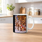 Geschenk-Inspektor – Rentiertasse. Beidseitige Motivansicht. 2 KUECHE. Weiß.
