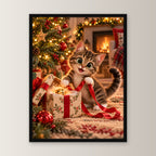 Geschenkband-Dieb – Gerahmtes Katzenbild – Frontalansicht im schwarzen Holzrahmen, ohne Passepartout; M 30×40, L 45×60 und XL 60×80 cm.