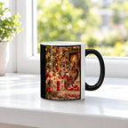 Geschenkband-Dieb – Katzentasse. Beidseitige Motivansicht. 3 FENSTER HEISS. Zaubertasse: Wärmeeffekt.