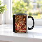 Geschenkband-Dieb – Katzentasse. Beidseitige Motivansicht. 3 FENSTER. Innen schwarz.