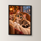 Kleines Kuschelglück – Gerahmtes Katzenbild. Schwarzer Rahmen ohne Passepartout. 2 WINKEL. 30×40 cm.