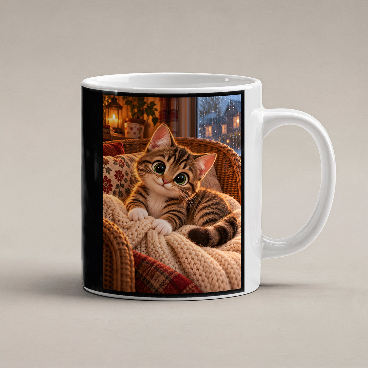 Kleines Kuschelglück – Katzentasse. Beidseitige Motivansicht. 1 STUDIO. Weiß.