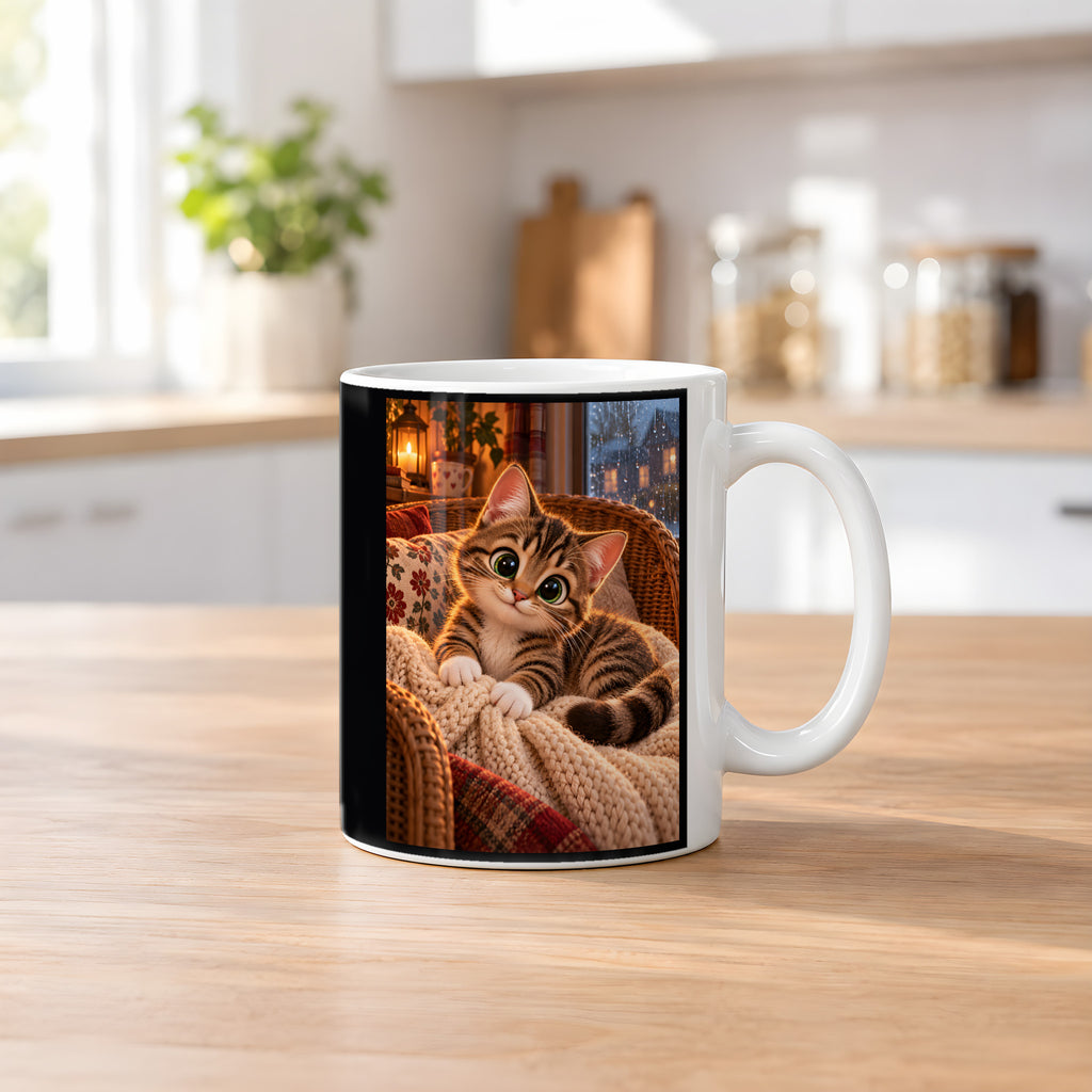 Kleines Kuschelglück – Katzentasse. Beidseitige Motivansicht. 2 KUECHE. Weiß.
