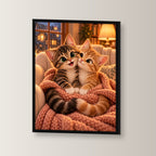 Zusammen ist es wärmer – Gerahmtes Katzenbild. Schwarzer Rahmen ohne Passepartout. 2 WINKEL. 30×40 cm.
