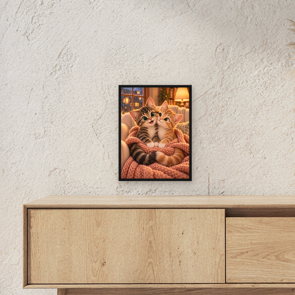 Zusammen ist es wärmer – Gerahmtes Katzenbild. Schwarzer Rahmen ohne Passepartout. 3 RAUM 30x40cm. 30×40 cm.