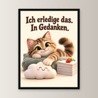 Gedankenkünstler – Gerahmtes Katzenbild – Frontalansicht im schwarzen Holzrahmen, ohne Passepartout; M 30×40, L 45×60 und XL 60×80 cm.