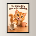 Drama weiterreichen – Gerahmtes Katzenbild – Frontalansicht im schwarzen Holzrahmen, ohne Passepartout; M 30×40, L 45×60 und XL 60×80 cm.