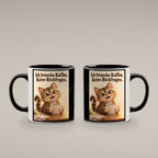Kaffeeklammerei – Katzentasse mit Spruch. Spruch: Ich brauche Kaffee. Keine Rückfragen. Beidseitige Motivansicht. 4 BEIDE SEITEN. Innen schwarz.