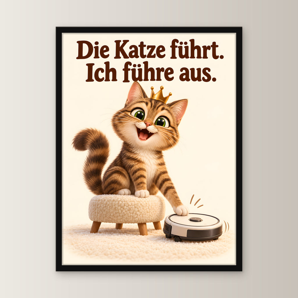 Samtpfotenleitung – Gerahmtes Katzenbild – Frontalansicht im schwarzen Holzrahmen, ohne Passepartout; M 30×40, L 45×60 und XL 60×80 cm.