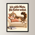 Wohnrecht mit Fell – Gerahmtes Katzenbild – Frontalansicht im schwarzen Holzrahmen, ohne Passepartout; M 30×40, L 45×60 und XL 60×80 cm.