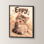 Kleiner Morgenmuffel – Gerahmtes Katzenbild. Spruch: Eepy Schwarzer Rahmen ohne Passepartout. 2 WINKEL. 30×40 cm.