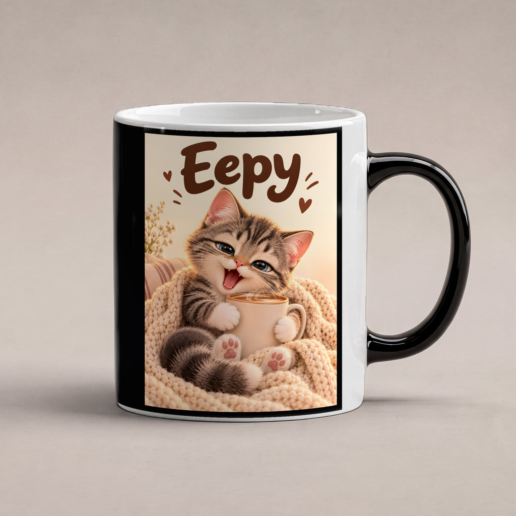 Kleiner Morgenmuffel – Katzentasse mit Spruch. Spruch: Eepy Beidseitige Motivansicht. 1 STUDIO HEISS. Zaubertasse: Wärmeeffekt.