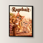 Keks an der Kante – Gerahmtes Katzenbild. Spruch: Ragebait Schwarzer Rahmen ohne Passepartout. 2 WINKEL. 30×40 cm.
