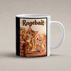 Keks an der Kante – Katzentasse mit Spruch. Spruch: Ragebait Beidseitige Motivansicht. 1 STUDIO. Weiß.