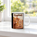 Keks an der Kante – Katzentasse mit Spruch. Spruch: Ragebait Beidseitige Motivansicht. 3 FENSTER. Weiß.