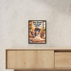 Teigknetmeister – Gerahmtes Katzenbild. Spruch: Der Gerät wird nie müde. Schwarzer Rahmen ohne Passepartout. 3 RAUM 30x40cm. 30×40 cm.