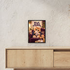 Kleiner Kassenboss – Gerahmtes Katzenbild. Spruch: MAX AURA FARMING Schwarzer Rahmen ohne Passepartout. 3 RAUM 30x40cm. 30×40 cm.
