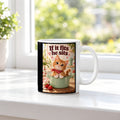 Topfbesetzer – Katzentasse mit Spruch. Spruch: If it fits he sits Beidseitige Motivansicht. 3 FENSTER. Weiß.