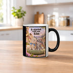 Kleiner Hasenmut – Hasentasse mit Spruch. Spruch: It started with one kiss Beidseitige Motivansicht. 2 KUECHE HEISS. Zaubertasse: Wärmeeffekt.