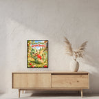 Erdbeerwächter – Drachen-Wandbild mit Rahmen. Spruch: Kleine Pfoten. Große Beute. 45×60 cm. Schwarzer Holzrahmen ohne Passepartout. 2 RAUM 45x60cm