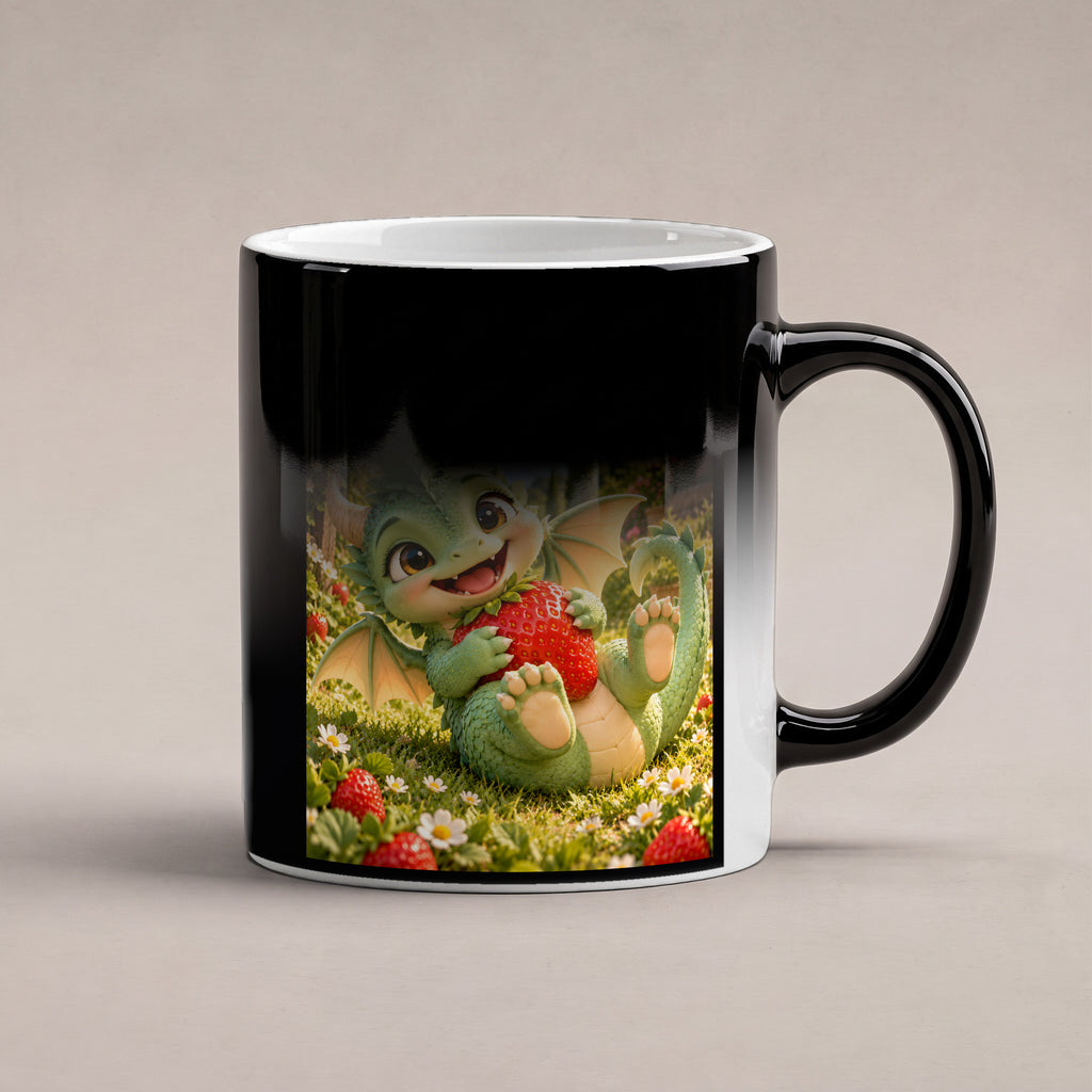 Erdbeerwächter – Drachen-Tasse. Spruch: Kleine Pfoten. Große Beute. Black Edition mit Wärmeeffekt. 6 WAERMEEFFEKT.